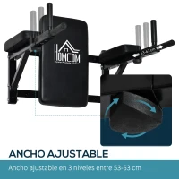 HOMCOM Barra de Musculación para Pared Estación de Fondos con Brazos Ajustables para hacer Dominadas Flexiones en Casa 70x53-63x48 cm Negro(m-4)
