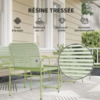 Outsunny Salon de Jardin extérieur résine tressée 4 places, canapé 2 places, 2 chaises, table en verre trempé cadre acier vert(m-5)
