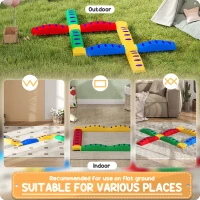 AIYAPLAY 12-Piece Kids Balance Beam Stepping Stones, with Non-Slip Foot Pads, Multicoloured(m-8)