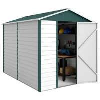 Outsunny 9x 6FT Metal Outdoor Garden Shed, Galvanised Tool Storage Shed w/ Sloped Roof, Lockable Door for Patio Lawn, Green(m-10)