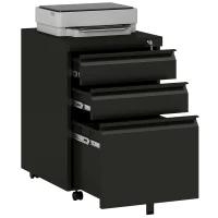 HOMCOM Caisson de bureau mobile rangement bureau sur roulettes 3 tiroirs verrouillables 39 x 48 x 60 cm noir(m-1)