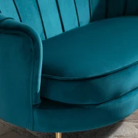HOMCOM Canapé 2 places en tissu velours, petit canapé, en forme de coquillage, avec coussin épais de 10 cm, canapé, structure en métal, pieds dorés effilés, facile à assembler, bleu canard(m-8)