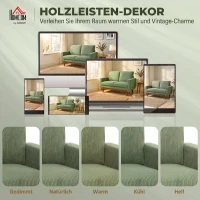 HOMCOM 2-Sitzer-Sofa, 134 cm Cord-Sofa mit Taschenfedern, dicker Rückenlehne, Holzlatten-Akzent, Grün(m-7)