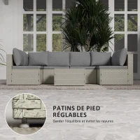 Outsunny Salon de jardin extérieur modulable 6 personnes en résine tressée avec canapés et table basse en verre trempé, marron(m-8)