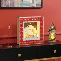 HOMCOM LED Adventskalender met Dorpstafereel, 24 Grote Lades, MDF, 34 x 7 x 34 cm, Rood(m-2)