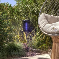 Outsunny Lâmpada Mata Mosquitos Elétrica 2 em 1 5W com Luzes LED UV Recarregável Solar e USB Efeito 30 m² para Jardim Terraço Preto(m-10)
