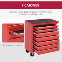 DURHAND Carro de Herramientas con 7 Cajones y Ruedas Caja Taller Cerradura tipo Mueble de Almacenamiento 69x33x75cm Rojo(m-4)