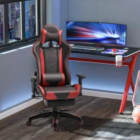 HOMCOM High-Back Gaming Chair Swivel Home Office Computer Racing Gamer Recliner Chair Faux Leather with Footrest, Wheels, Red Black(m-2)