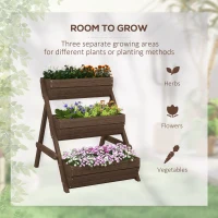 Outsunny 3 Tier Raised Garden Bed Wooden Elevated Planter Box Kit, 66L for Flower, Vegetable, Herb, 65x75x78cm, Tan(m-4)