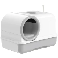 PawHut Kattenbak met deksel schep uittrekbare bak 2 actieve koolfilters voor katten tot 5 kg 59x39,5x39,5cm Wit+Grijs(m-10)