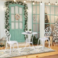 Outsunny zitgroep 3-delige eetgroep tuinmeubelset 1 tafel + 2 stoelen aluminium wit(m-2)