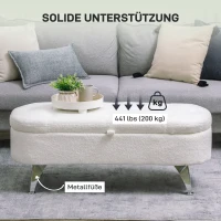 HOMCOM Zitbank met Opbergruimte, Deksel en Metalen Poten voor Woonkamer, Slaapkamer, Hal, Wit(m-7)