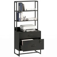 HOMCOM Archiefkast met lades – verticale opbergkast met boekenrek voor A4, Letter en Legal, zwart(m-15)