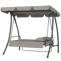 Outsunny Hollywood schommel tuinschommel schommelbank met ligfunctie, 3 zits, metaal + polyester, grijs, 209 x 114 x 170 cm | Aosom(m-10)
