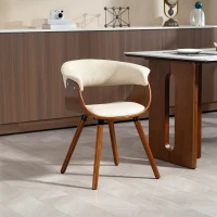 HOMCOM Eetkamerstoel, Stof in Linnenlook, Gebogen Rugleuning, Houten Poten, Beige(m-2)