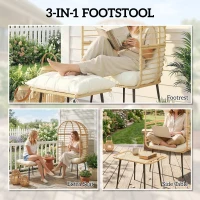 Outsunny Garden Egg Chair with Footstool, Rattan Indoor Outdoor Lounge Chair and Ottoman Set with Thick Cushions, Beige(m-7)