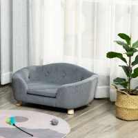 PawHut Dog Sofa Bed Pet Chair Couch with Water Resistant Fabric, Kitten Lounge with Soft Cushion, Wooden Frame for Mini Size Dogs - Grey(m-10)