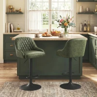 HOMCOM Bar Stools Adjustable Swivel Kitchen Chairs with Backrest Set of 2 for Kitchen Island Dark Green(m-9)