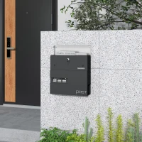 HOMCOM Locking Galvanised Steel Letterbox - Charcoal Grey/Black(m-10)