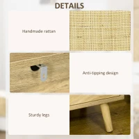 HOMCOM Bedside Table with Rattan Element, Side End Table with Shelf and Cupboard, 39cmx35cmx60cm, Natural(m-6)