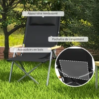 Outsunny Chaise de camping chaise de pêche pliante et portable, dossier ajustable, appui-tête rembourré, 74 x 59,5 x 98 cm, noir(m-5)