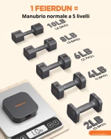Set di manubri regolabili 5‑in‑1 (2 pezzi), design quadrato anti-rotolamento, con impugnatura morbida in TPU, 34x26x16 cm, Grigio(m-3)