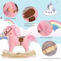 HOMCOM Kids Plush Rocking Horse w/ Sound Moving Mouth Wagging Tail Children Rocker Ride On Toy Gift 3-6 Years Pink(m-7)