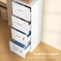 HOMCOM Armadio per Ufficio a 4 Cassetti con 2 Serrature e Barra Portadocumenti, in Legno, 40x42x130.8 cm, Bianco(m-4)