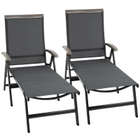 Outsunny Set of 2 Outdoor Folding Sun Loungers, 5-Position Adjustable Chaise Lounge Chairs with Aluminium Frame for Patio, Garden, Grey(m-11)