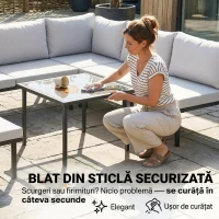 Outsunny Set Mobilier Grădină Metal 6 Persoane, Canapea de Colț cu Perne, Gri Deschis(m-7)