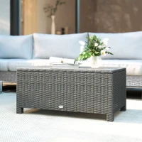 Outsunny Rattan Garden Coffee Table with Glass Top, Light Grey(m-10)
