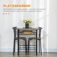 HOMCOM eetset, eettafel met 2 stoelen, keukentafel met opbergplank, zwart(m-5)