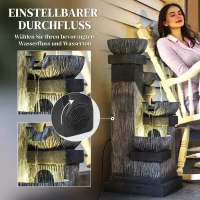 Outsunny 85 cm Outdoor Fontein, 4-Verdiepingen Sierfontein, Kunstmatige Waterval met LED-verlichting en Pomp, Grijs(m-5)