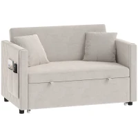 HOMCOM 3-in-1 2‑Sitzer Schlafsofa, Clic‑Clac Schlafsofa aus hollandischem Samt, verstellbare Rückenlehne, 2 Kissen, Beige(m-7)