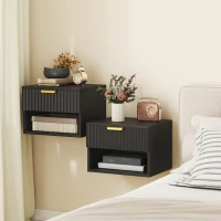HOMCOM Floating Nightstands Set of 2, Modern Wall Mounted Bedside Tables, Black(m-2)