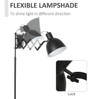 HOMCOM Lampada da Terra 140cm con Paralume Regolabile ed Estraibile, Base Rotonda, Interruttore a Pedale in Metallo Nero(m-7)