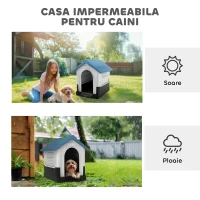 PawHut Cușcă pentru Câini de Exterior din Plastic, Căsuță pentru Câini Mici cu Ferestre, Acoperiș Înclinat și Bază Ridicată, 64,5 x 57 x 66 cm, Albastru(m-6)