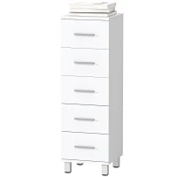HOMCOM Cassettiera a 5 Cassetti per Camera da Letto e Soggiorno in Legno, 30x30x95 cm, Bianco(m-10)