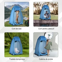 Outsunny Cort de Duș pentru Camping și Plajă cu Ușă cu Fermoar și Geantă de Transport, 126x124x189 cm, Albastru(m-7)