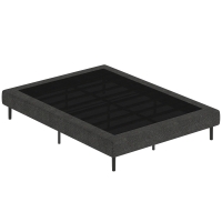 HOMCOM Estrado Estofado 140x190 cm, Estrutura de Cama com Revestimento em Chenille, 10 Ripas de Madeira, 9 Pés Estáveis, Cinza
