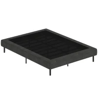 HOMCOM Estrado Estofado 140x190 cm, Estrutura de Cama com Revestimento em Chenille, 10 Ripas de Madeira, 9 Pés Estáveis, Cinza(m-1)