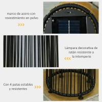 Outsunny Linterna de Jardín de Ratán Sintético Farola Solar Exterior con Luces LED Encendido y Apagado Automático Impermeable para Terraza Balcón Patio Ø21,5x61 cm, Negro(m-6)