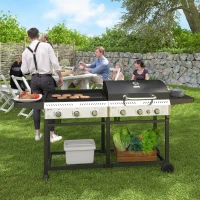 Outsunny 17kW Deluxe Duo Gas BBQ, with Grill, Plancha and Side Burner - Black(m-10)
