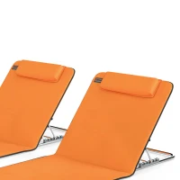 Outsunny Set of Two Metal Frame Beach Chairs, with Reclining Backs - Orange(m-12)