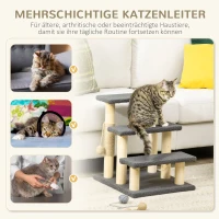 PawHut kattentrap, kattenboom, drie treden, speelbal, grijs+houtkleuren, 45 x 40 x 48 cm(m-4)