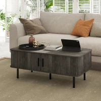 HOMCOM Coffee Table with Storage, Living Room Table with Slatted Tambour Sliding Doors and Adjustable Foot Pads, Rectangular Coffee Table with Elevated Base for Living Room, Grey Wood-Effect(m-8)