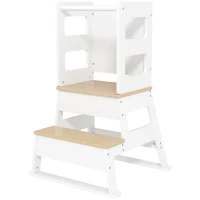 AIYAPLAY 2-in-1 Toddler Tower with Chalkboard, Safety Rail for Kitchen, Counter, Bathroom, Sink, White(m-12)