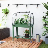 Outsunny Raised Planter with Greenhouse Cover, Mobile Elevated Garden Bed with Wheels and Bottom Shelf for Vegetables, Green(m-9)