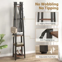 HOMCOM Industrial-Style Four Shelf Coat Stand - Brown/Black(m-6)