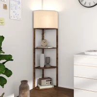 HOMCOM Corner Floor Lamp with Shelves, Tall Standing Lamps for Living Room, with Pull Chain Switch Bulb not Included, Rustic Brown(m-8)